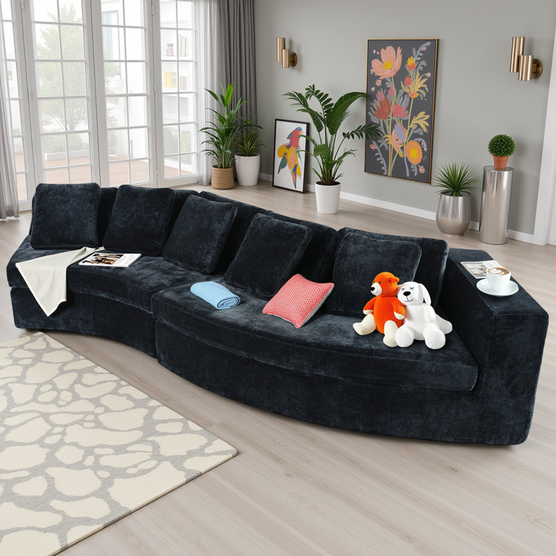 115.7" Chenille Modular Sectional Sofa - 2-Piece Curved Design with 5 Pillows, No Assembly Required, Free-Form Ergonomic Shape