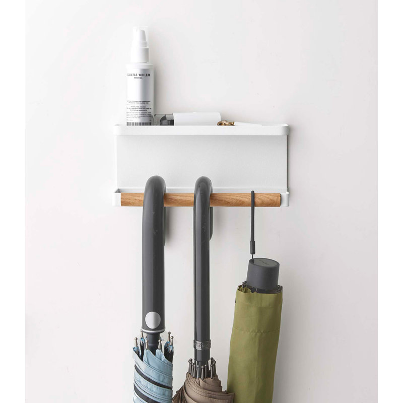 White Steel and Wood Magnetic Entryway Organizer