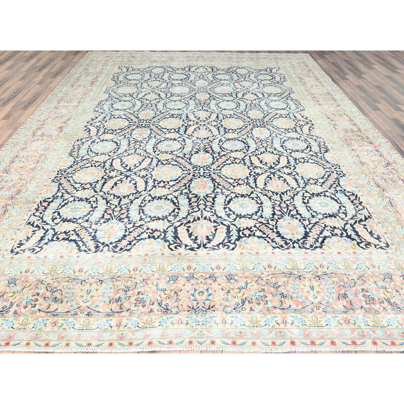 Tapis unique en laine de style années 1940 de 11 pi 7 po x 15 pi 9 po Wayden - bleu