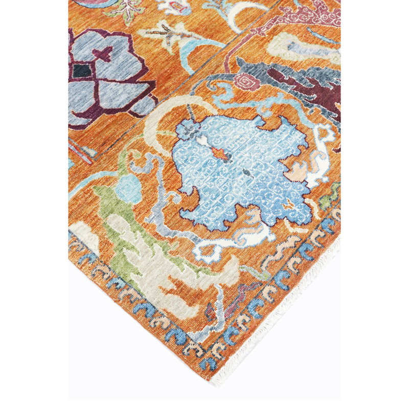 Hand Knotted Wool Area Rug in Rust, Rectangle 5' x 8'