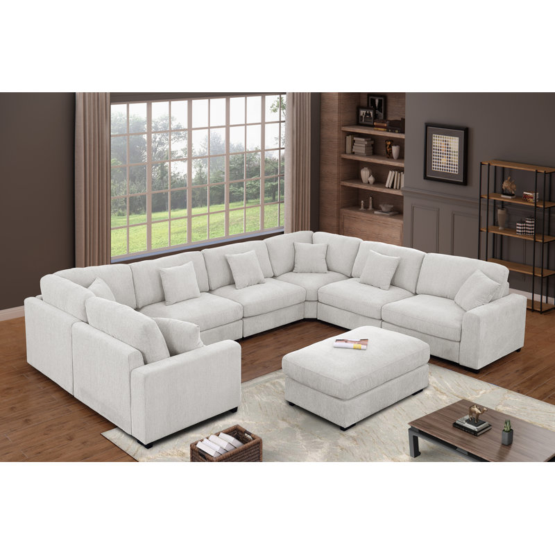 Chenille Modular 11-piece Large Corner Sectional, Khailey White Polyester