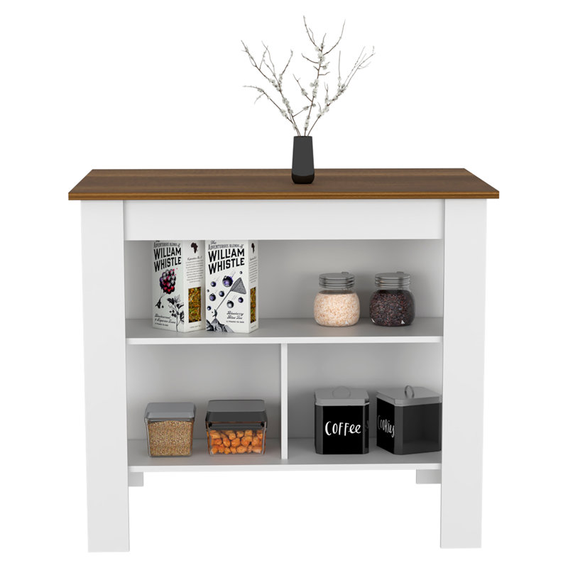 Kitchen Island, Four Legs, Three Shelves, Brown/White