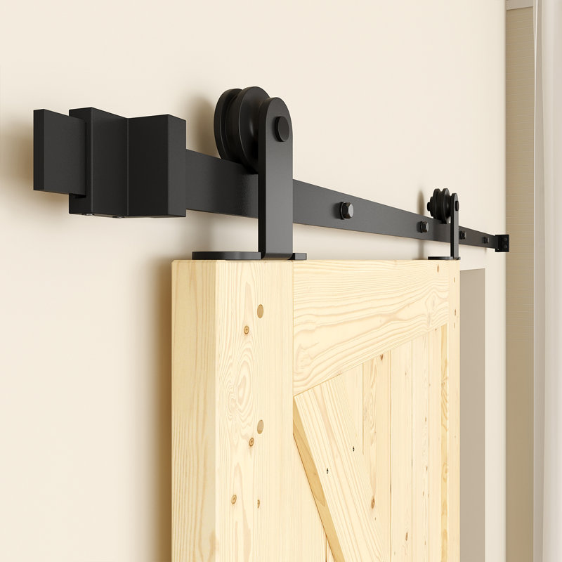 Ensemble de quincaillerie de porte de grange standard à une porte en acier noir, 72 po