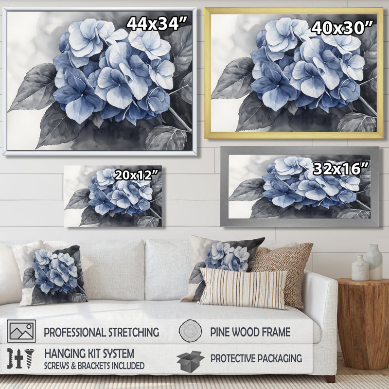 Henry - Floral Wall Art, Impression sur cadre flottant, Argent argent, H 30 po x l 40 po
