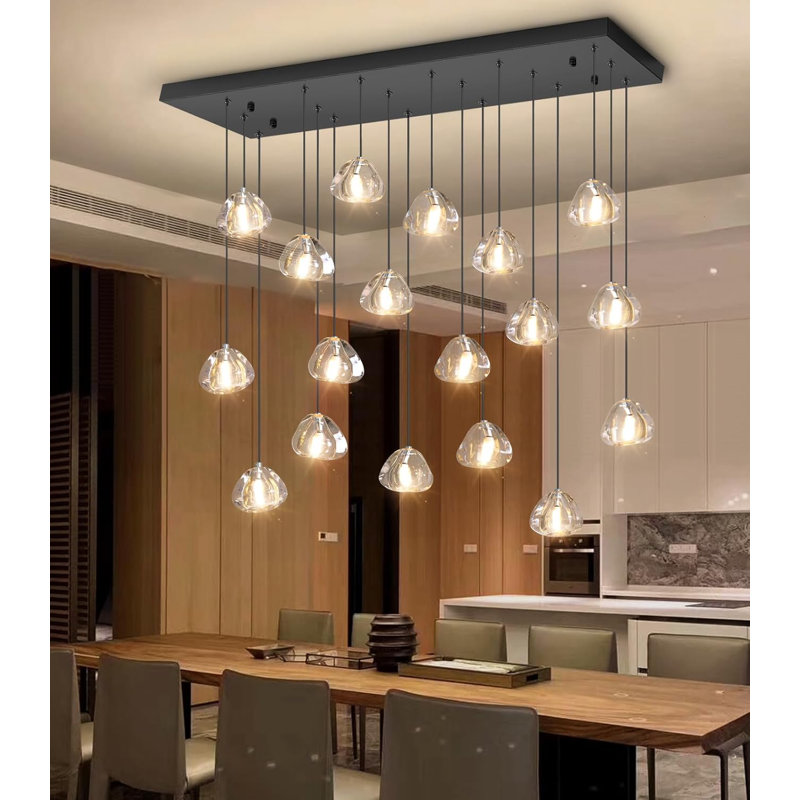 18-Light Rectangular Dimmable Crystal Led Chandelier Adjustable Long Lights, Matte Black