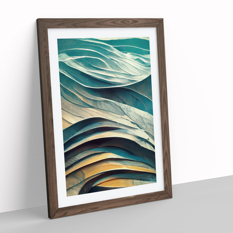 Abstract Art Ocean Wave No.1 - Single Picture Frame Painting, 64cm H x 46cm W x 2cm D, Walnut