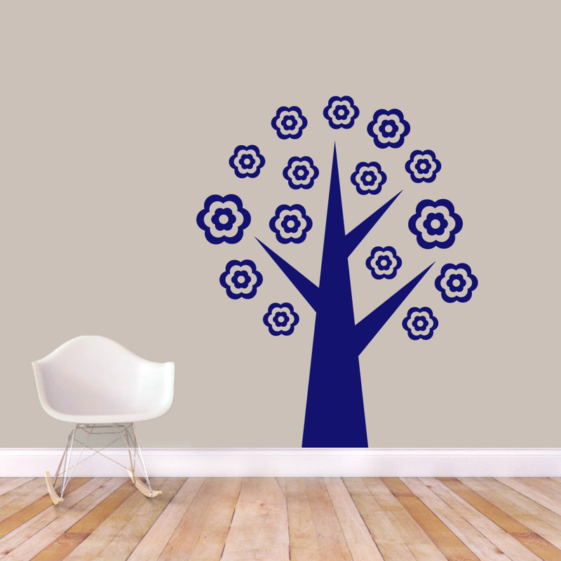 Décalcomanie murale arbre fleur, Bleu marine