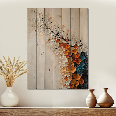 Flowers Whispering In The Wind II - Abstract Floral Wood Wall Decor On Natural Pine Wood