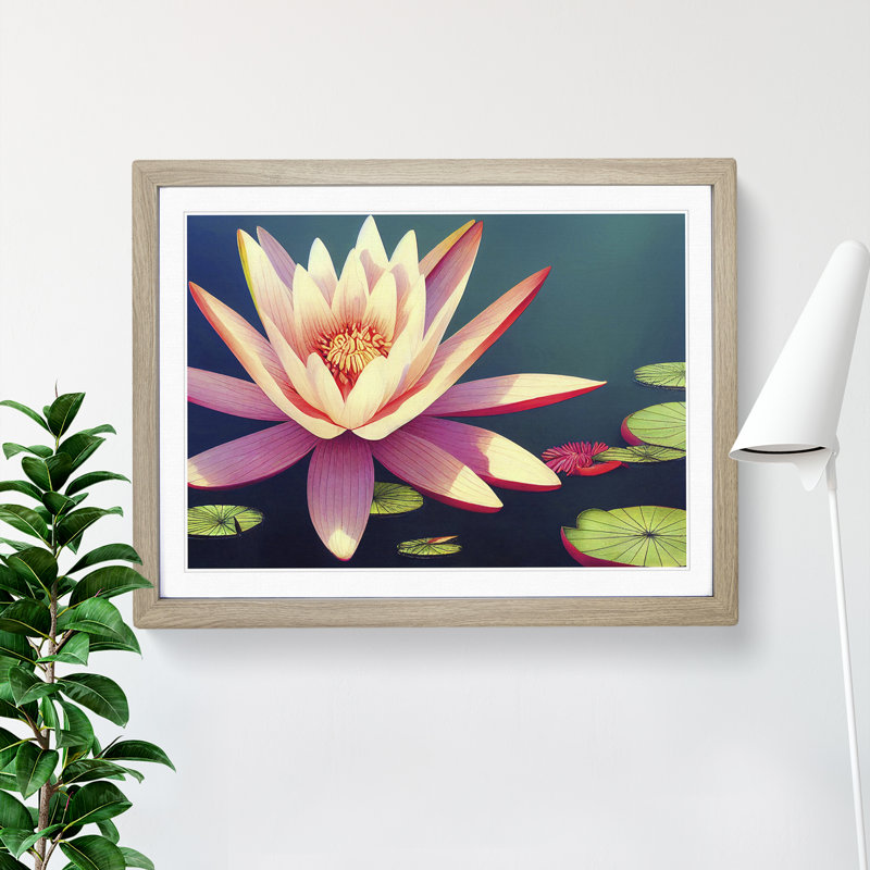 Spirited Water Lily Flower - Single Picture Frame Painting, Oak Framed, 46cm H x 64cm W x 2cm D