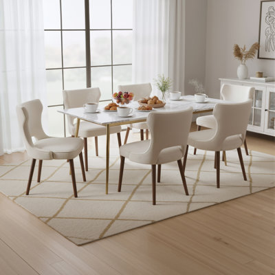 Chaises de salle à manger en tissu avec pieds en bois d'hévéa massif, coussin en mousse haute résilience et dossier incurvé