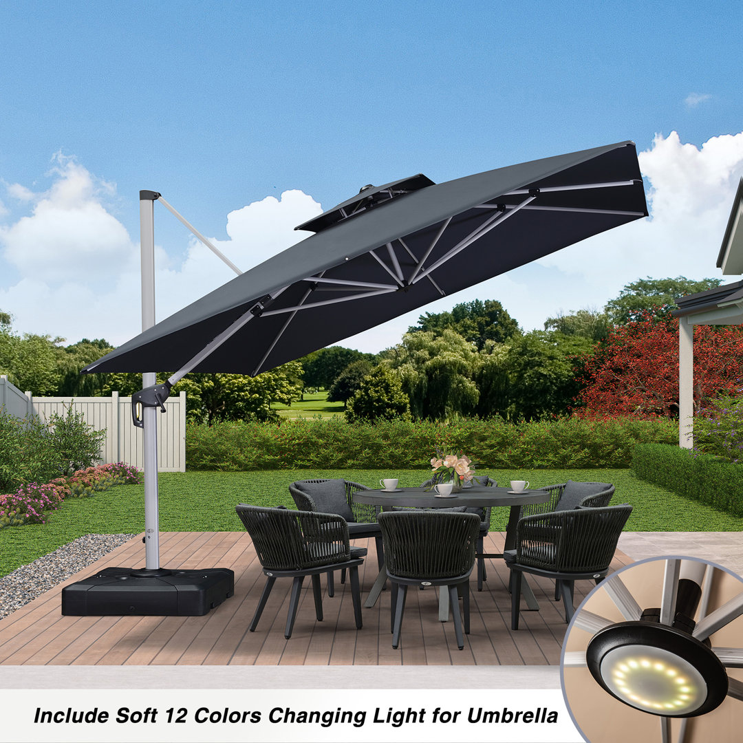 Casein 132'' Cantilever Umbrella with Base and Soft 12 Colors Changing Light for Umbrella Rosecliff Heights Fabric 