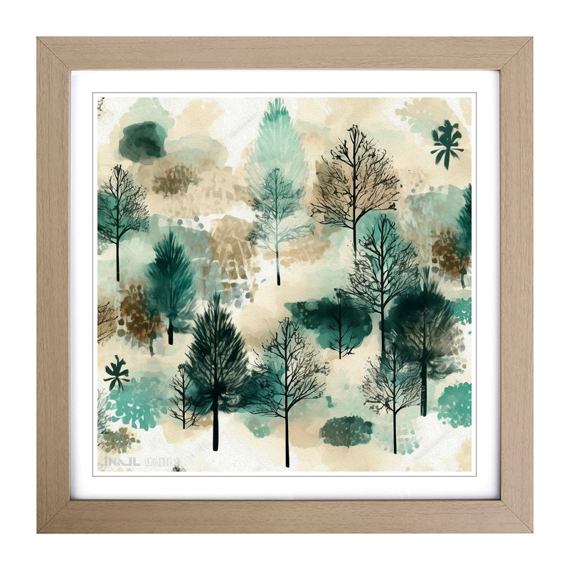 Winter Forest Mid-Century No.3 - Single Picture Frame Print on Wood, Oak