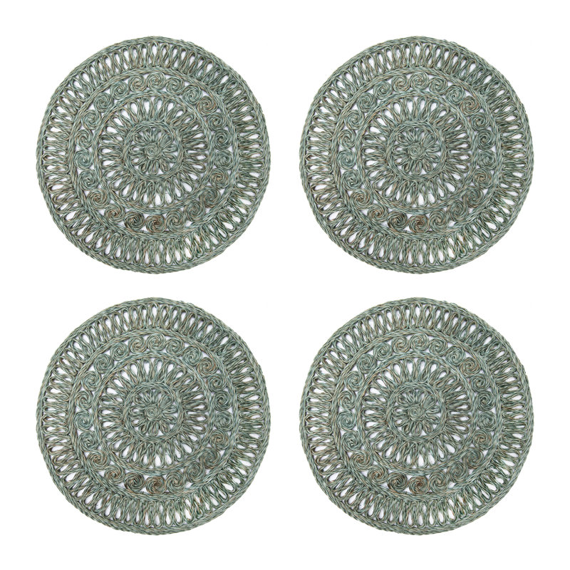 Circolo Abaca Abaca Geometric Round Placemat, Aqua