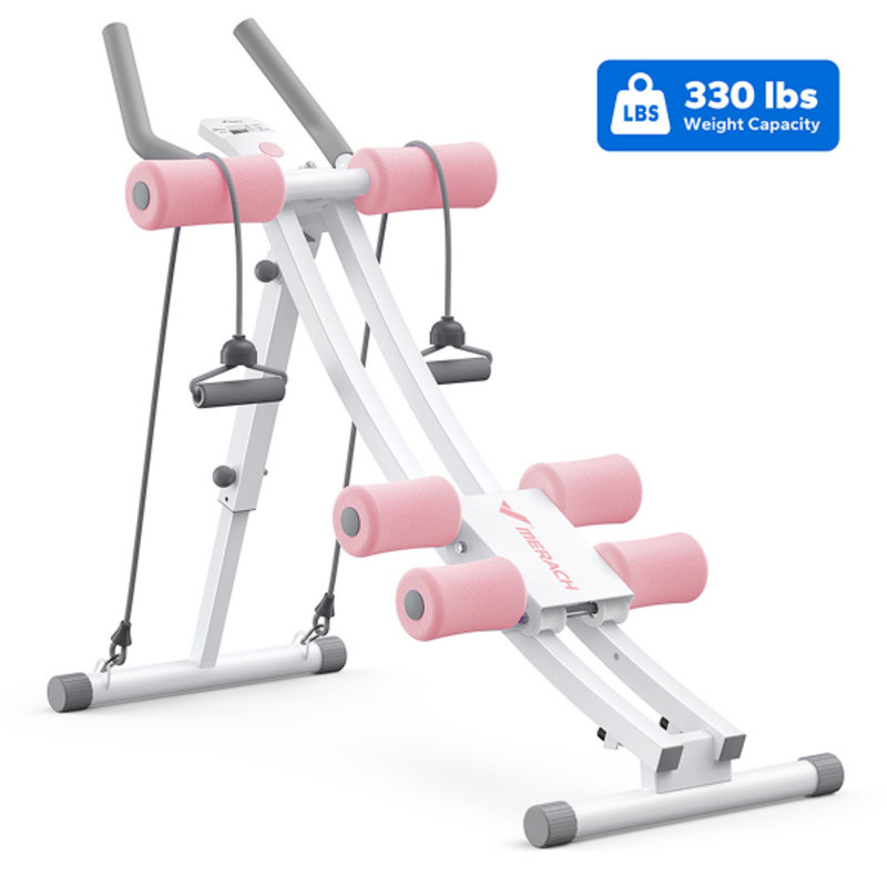 Appareil pour abdos MERACH à double rail, arc ergonomique et pliable, Pink