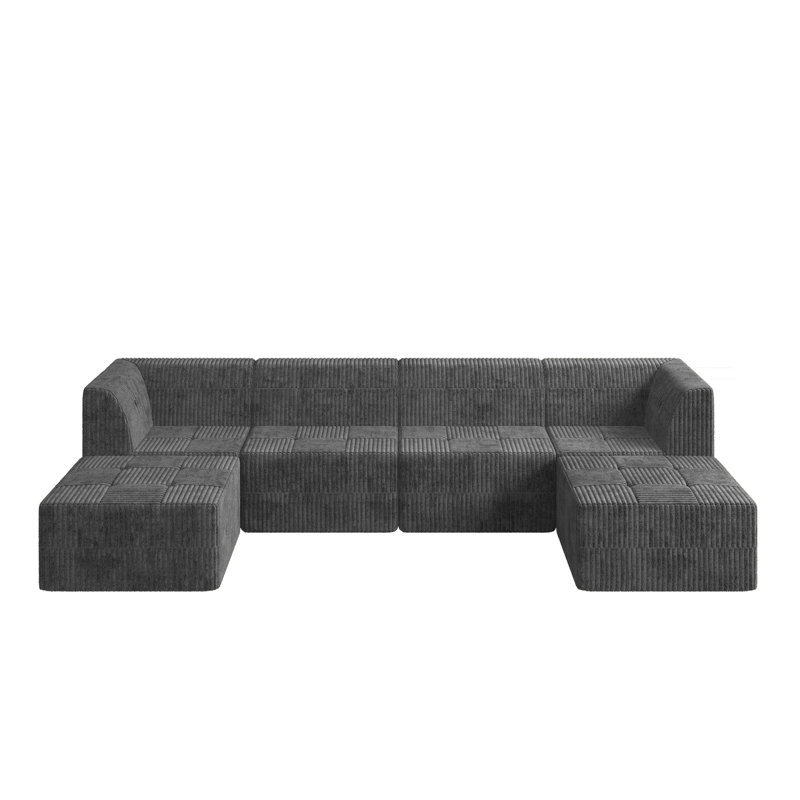 Boneless Sariya Modular Sectional Sofa, Gray Corduroy