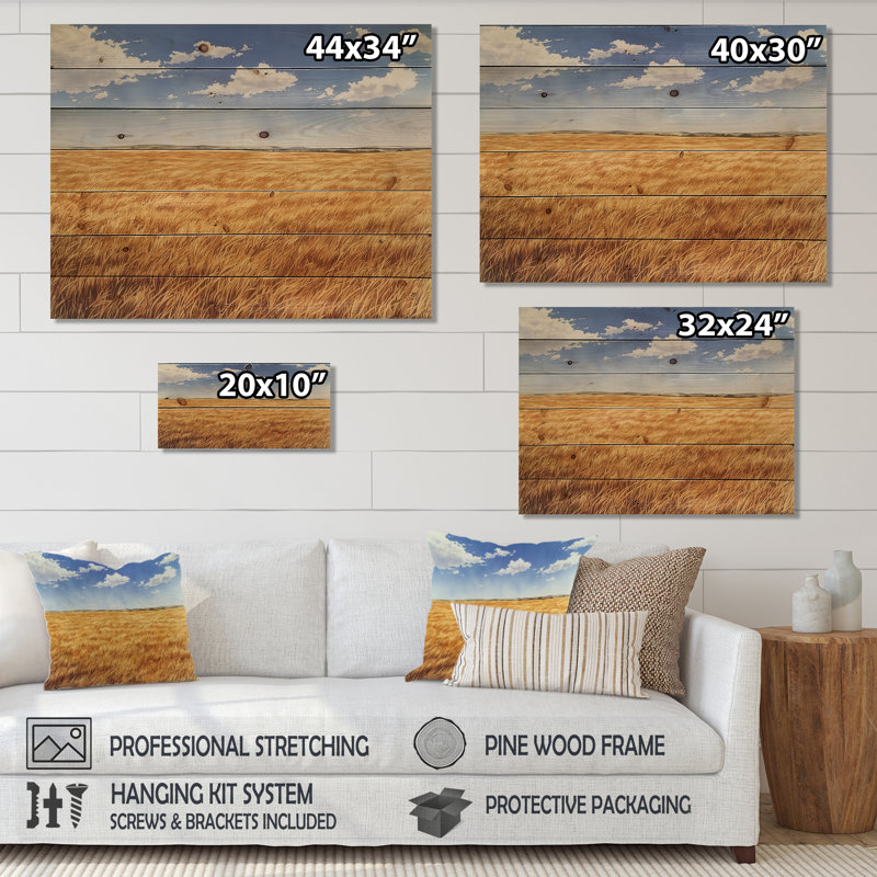 Meadow Golden Fields Of Corn I - Décoration murale en bois Meadow - sur bois de pin naturel, H 30 po x l 40 po x P 0,78 po