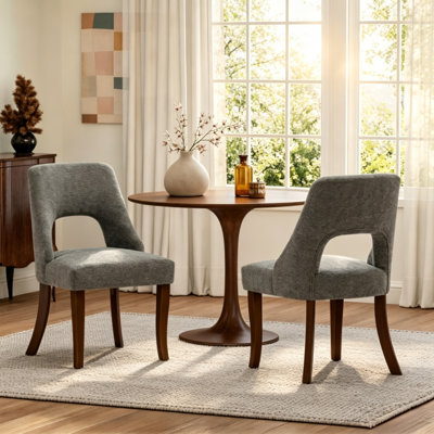 Dining Chair Set of 2,Upholstered Chenille Fabric Dining Chair Curved Solid Wood Legs, Elegant Tufted Club Dining Room Kitchen Room Dining Chair,Dark Grey