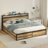 Industrial King Platform Bed with 4 Drawers & Integrated Charging Station, Featuring Headboard Shelf -451440130