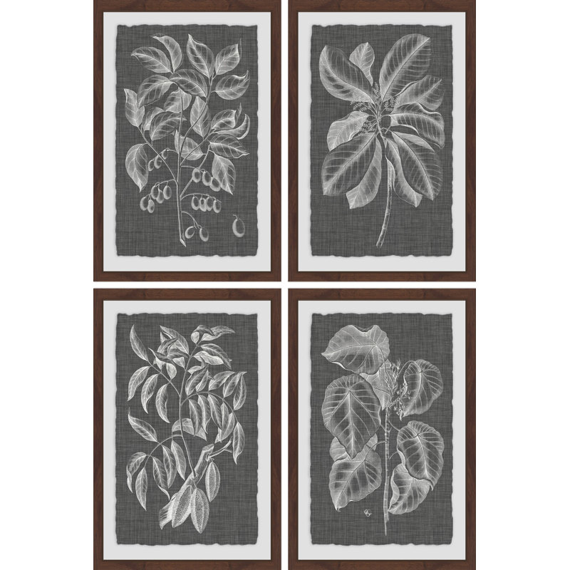 Feuilles - ensemble de 4 reproductions encadrées sur papier, H 18 po x l 12 po x L 1,5 po
