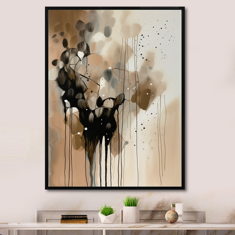«Brown Mindful Abstraction I - Abstract Wall Art Living Room», H 32 po x l 24 po, Cadre flottant noir