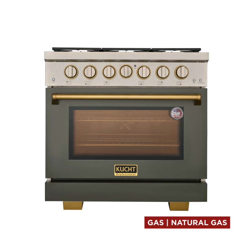 36 in. 5.2 cu. ft. Natural Gas Range and Convection Oven in Black with True Simmer Burners, Liquid Propane, Green