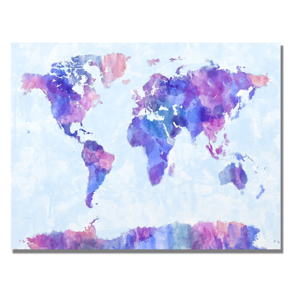 'Watercolor World Map IV' by Michael Tompsett Graphic Art on Canvas Trademark Fine Art 