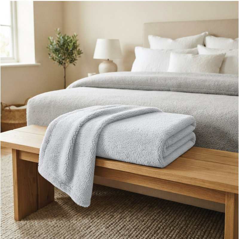 Teddy Fleece Fitted Sheet, Super King (6'), White
