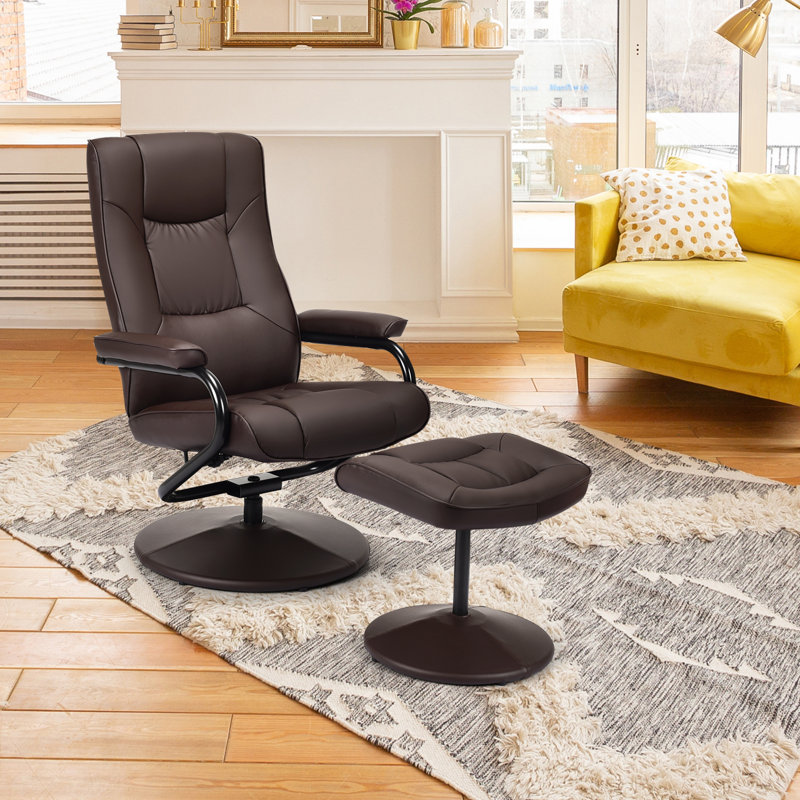 Fauteuil inclinable ergonomique avec repose-pieds Bernalee, Similicuir brun