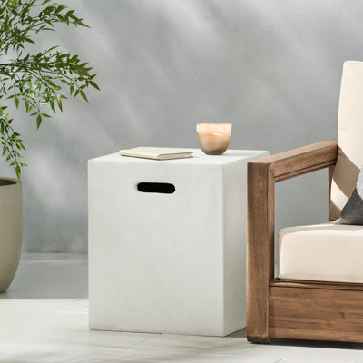Support de réservoir de propane blanc 40 x 50 cm avec table d'appoint, design moderne avec petits trous, béton léger, aucun assemblage requis, idéal pour dissimuler les réservoirs de propane, design élégant, support en métal, s'intègre parfaitement.