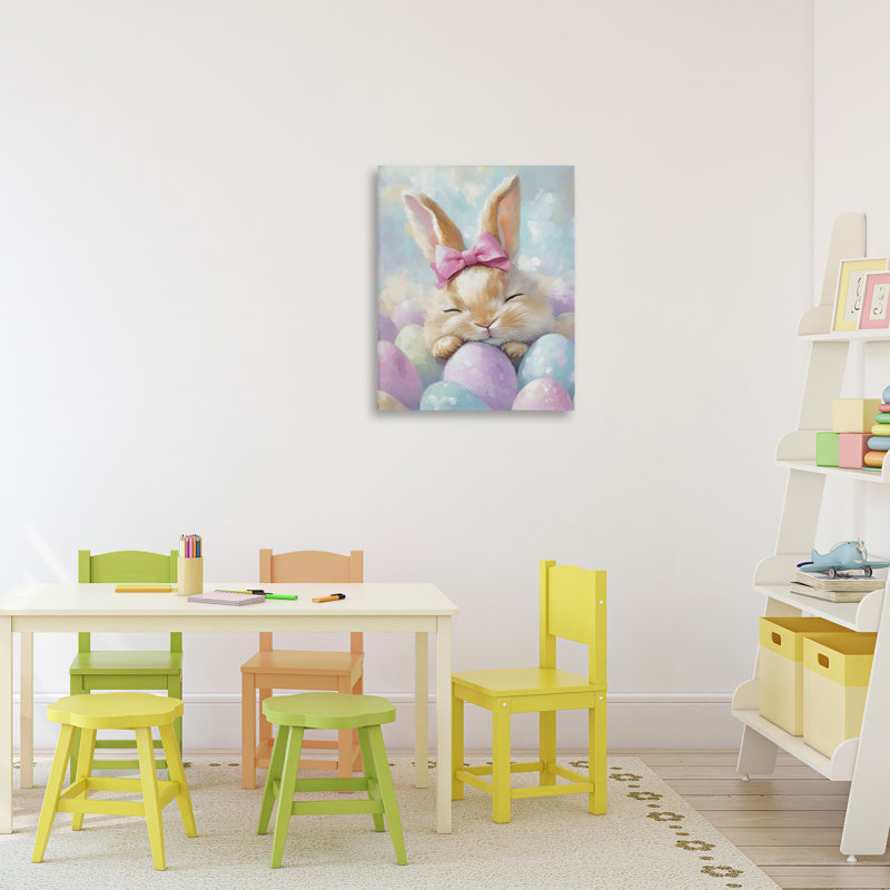 Toile de lapin de Pâques endormi avec œufs, conception de The Prints Vibe, 20 x 16