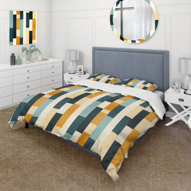 Sleek Midcentury Stripes Duvet Cover, King Duvet Cover + 2 King Shams
