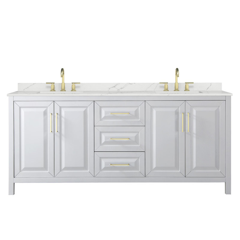 Daria 80'' W Vanity, Brushed Gold, White, White Quartz