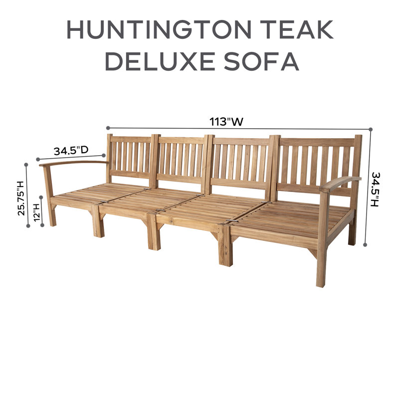Huntington 113'' Wide Rectangle Teak Patio Sofa with Cushions, Natural Sunbrella®