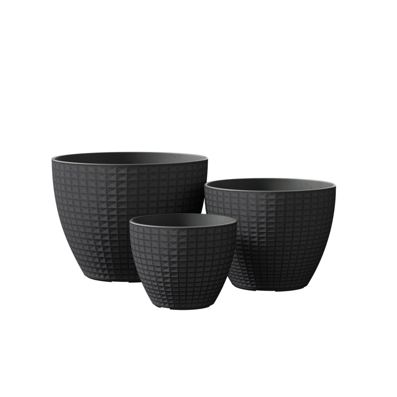 Three-piece Set Of Flower Pots With Checkered Pattern, Gray