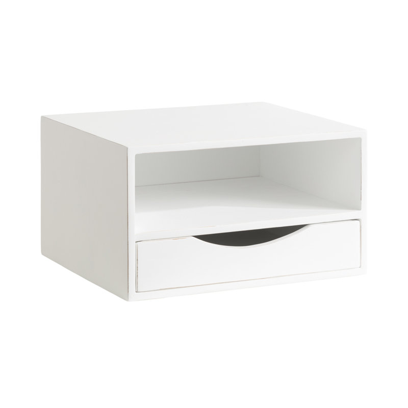 Tablette flottante en bois massif avec tiroir Adeana, Blanc