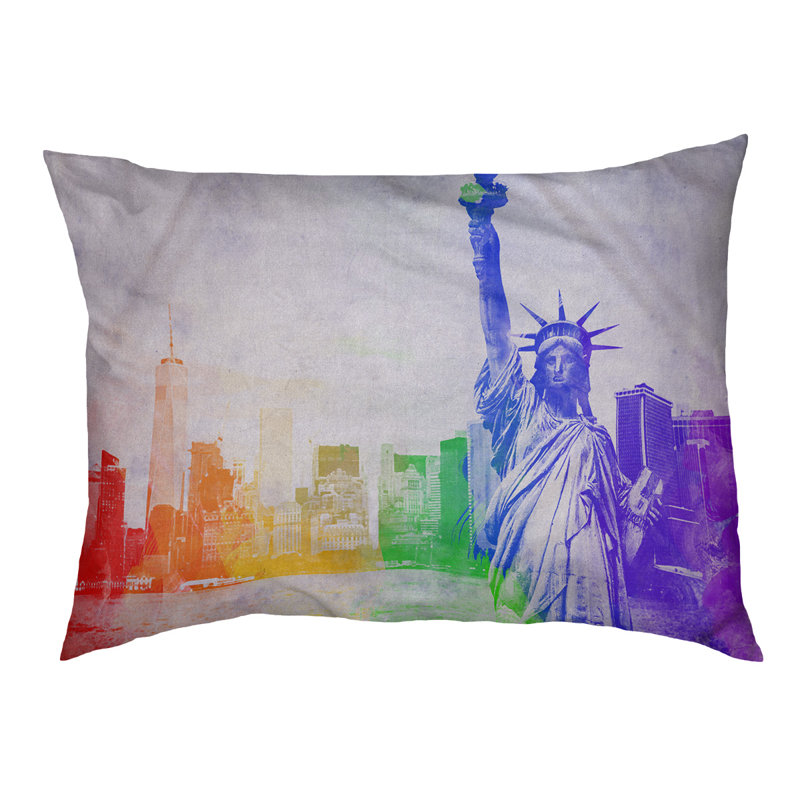 Oreiller statue of liberty designer Burkhardt, L 42 po x l 52 po, Arc-en-ciel / brun foncé