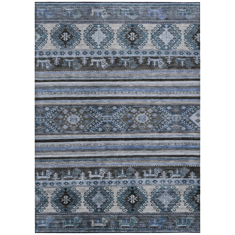 Claritha Blue Washable Indoor-Outdoor Rug - LOOMLAN, 9' x 12'