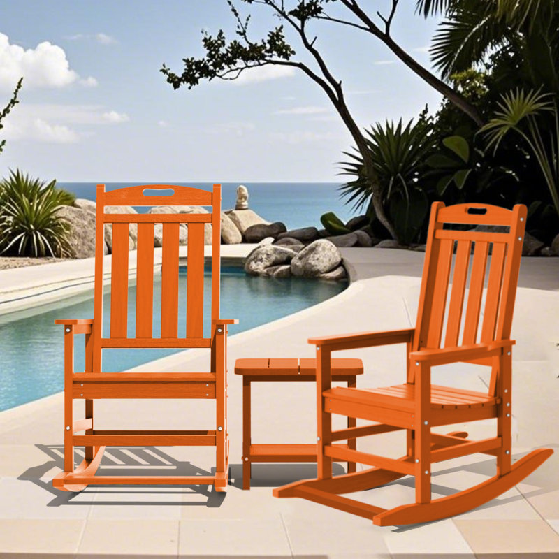 Ensemble de 2 chaises berçantes d'extérieur Hdpe, Orange