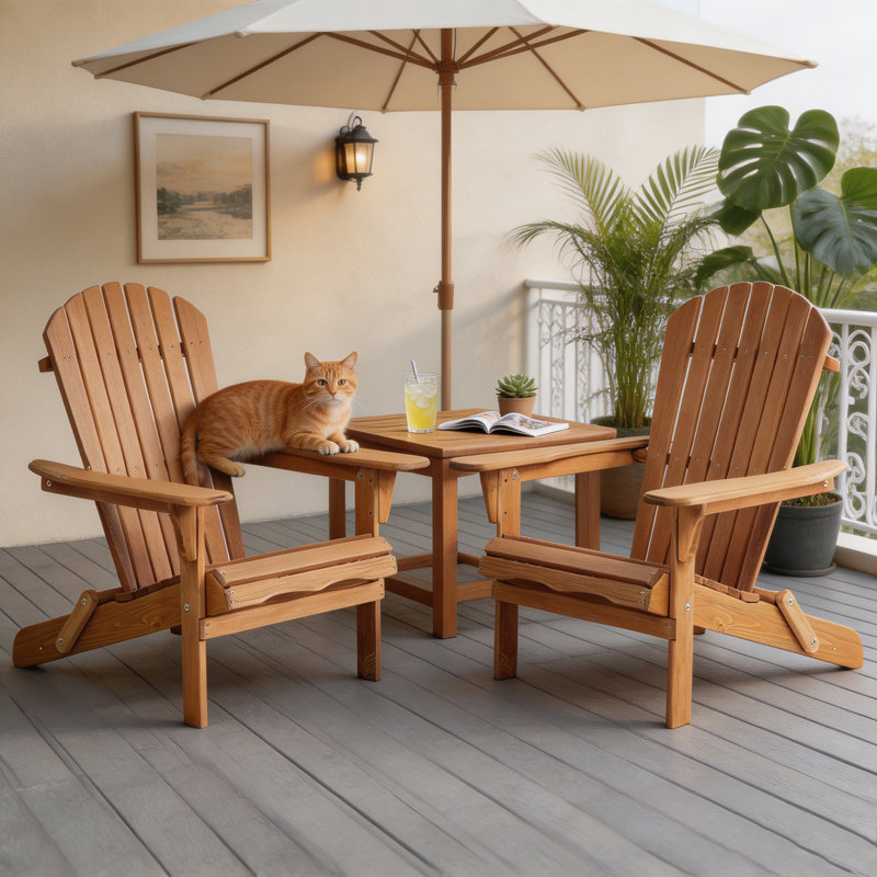 Solid Wood Folding Adirondack Chair (Set of 2), Light Brown