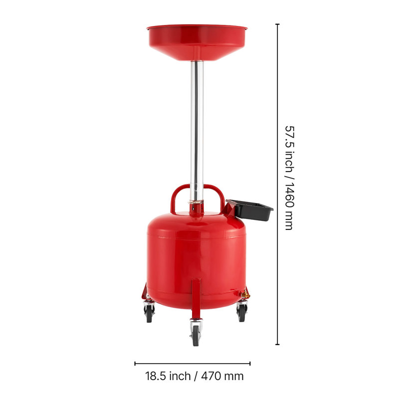 30L Waste Oil Drain Tank, Industrial Fluid Drain Tank with Adjustable Funnel Height, Portable Oil Drainer with Wheels & Toolbox, Fluid Fuel Transfer Drainage for Auto Repair Shops, Red
