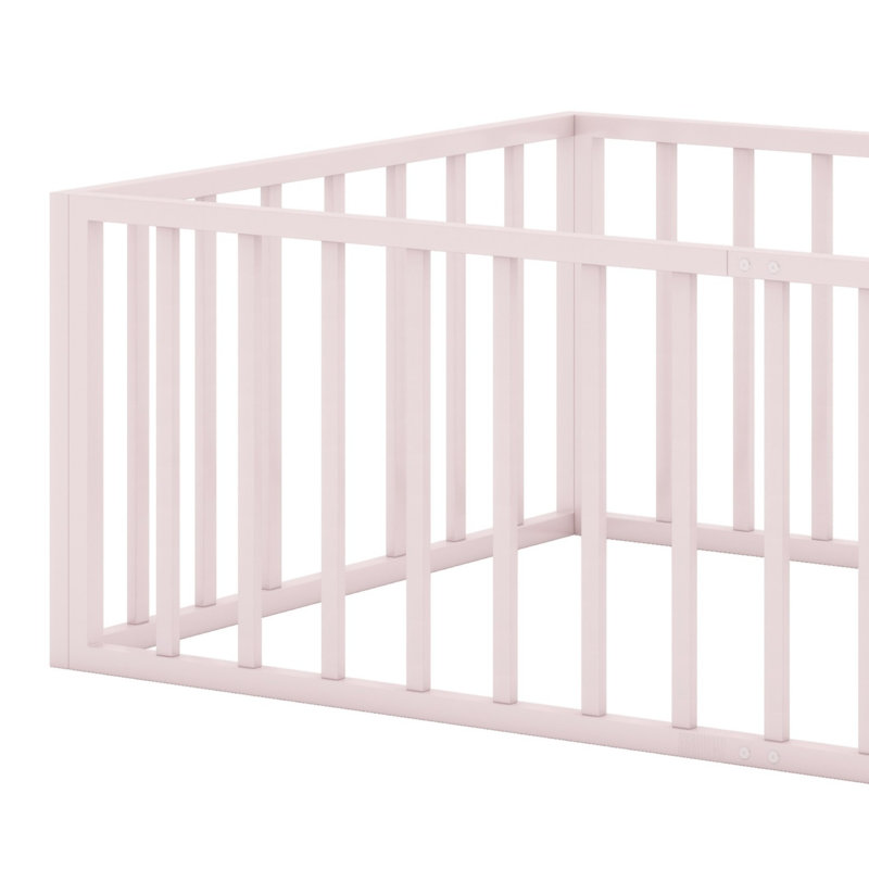 Structure de lit en métal avec clôture et porte, Lit simple, Rose