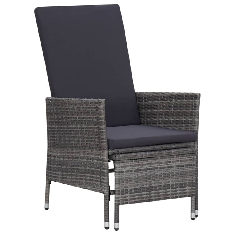 Chaise longue 3 pièces avec coussins, Gris, Gris