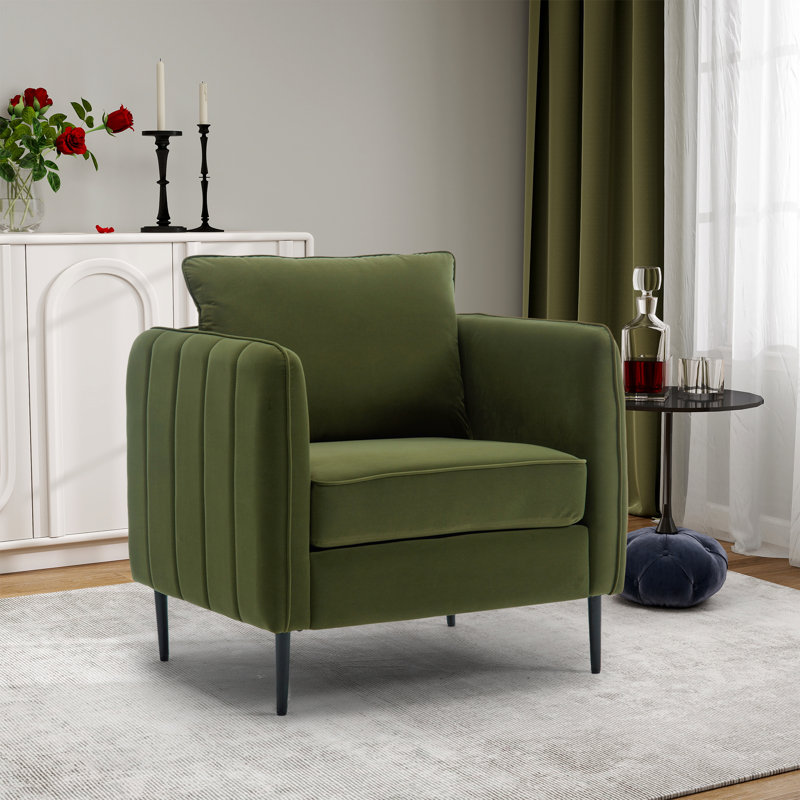 32.66" W Upholstered Velvet Accent Armchair, Green Velvet