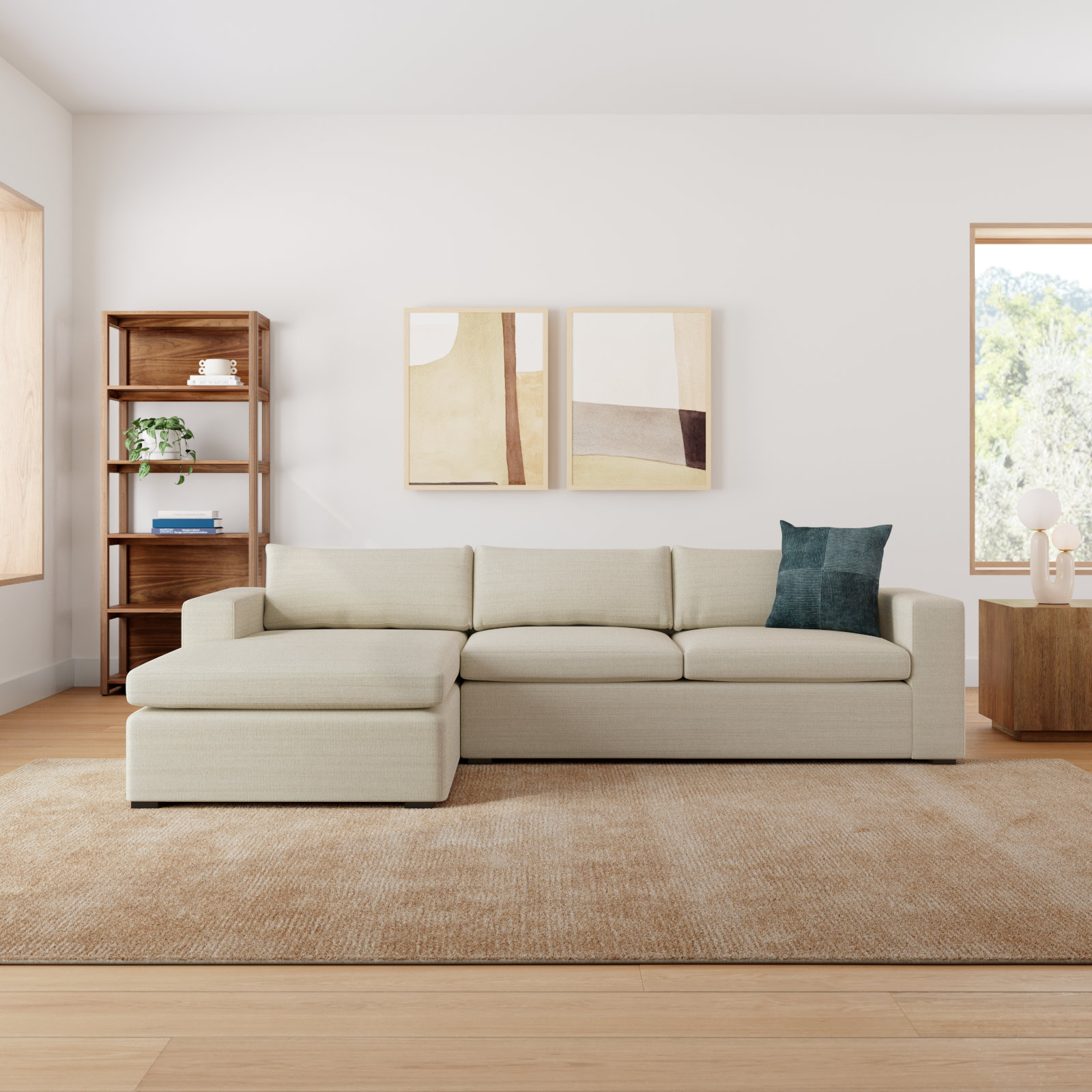 Benedict Sofa and Chaise, Right Hand Facing, Cream Performance Basketweave