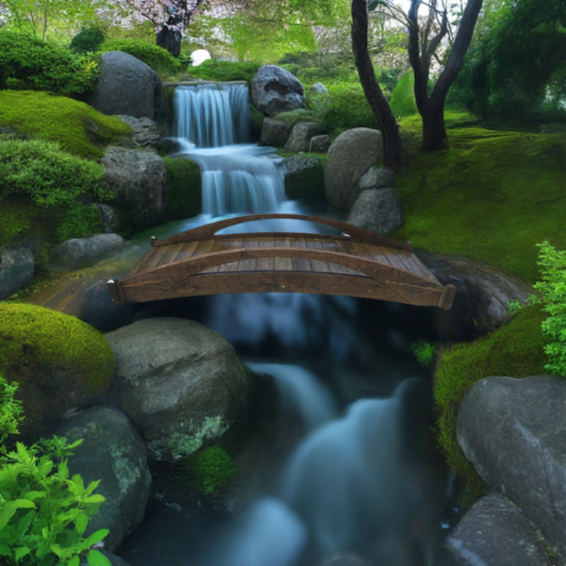 Pont de jardin en bois, Naturel, H 16,5 po x l 90,25 po x P 34,5 po
