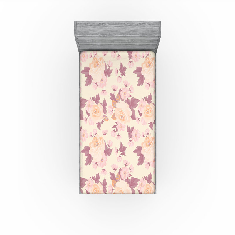 Drap-housse Ambesonne, Drap-housse de taille simple, Crème, rose séchée, rosé / floral