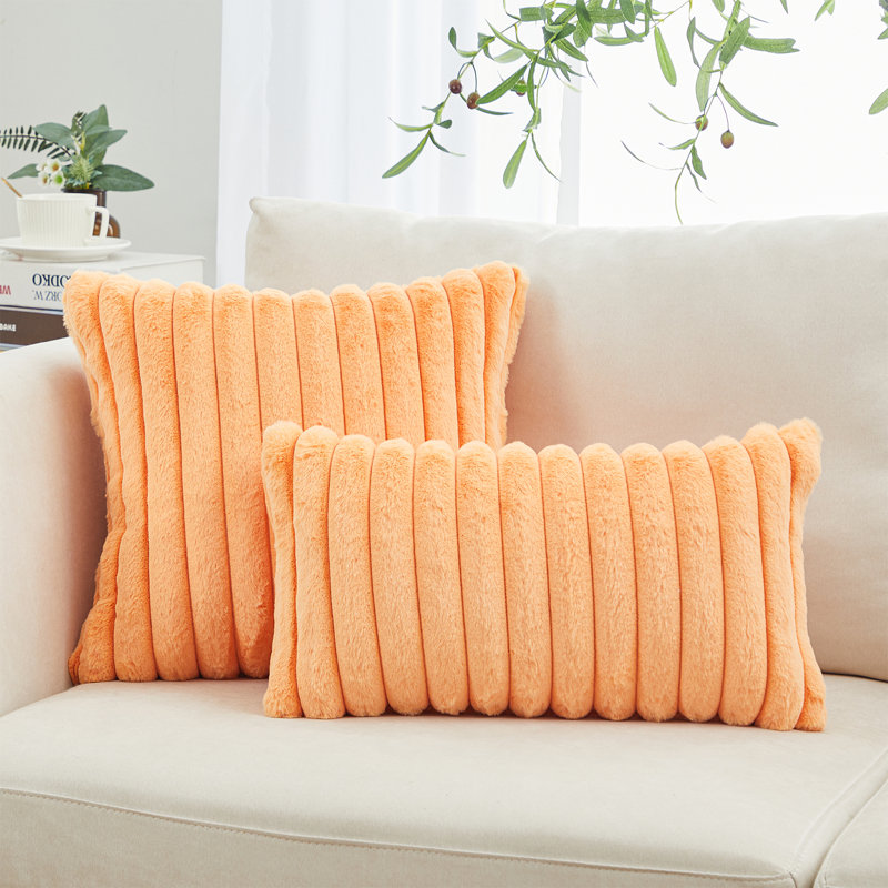Faux Fur Lines Striped Faux Fur Reversible Throw Pillow, Dark Coffee