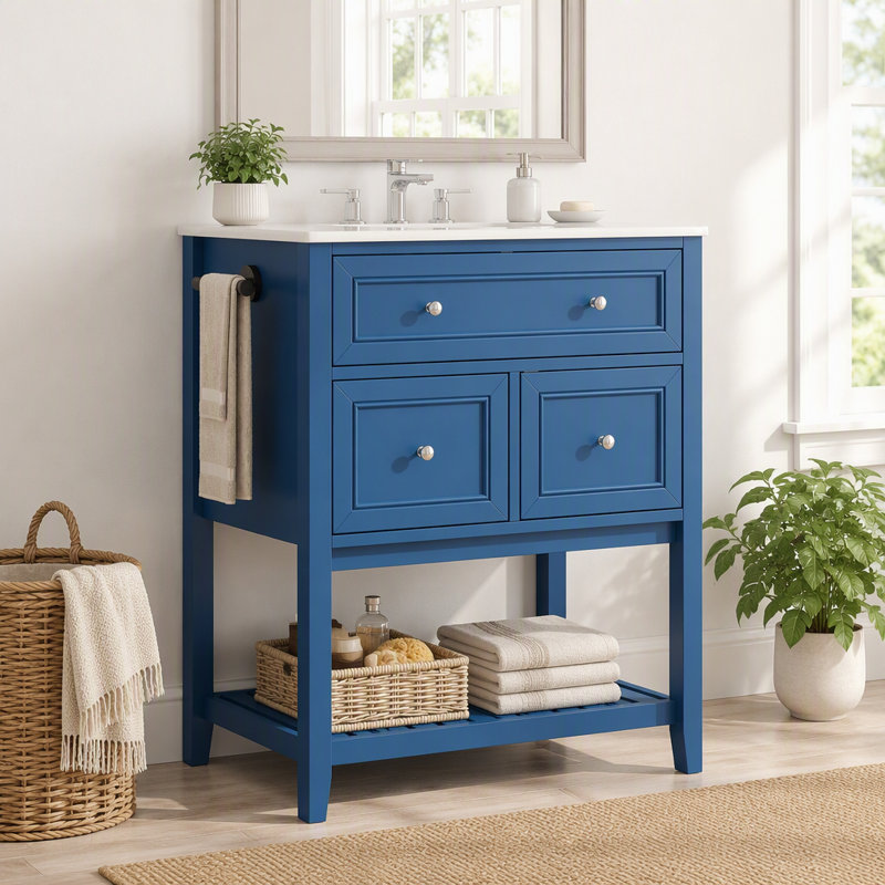 Meuble-lavabo 30 po avec lavabo en céramique, Marine