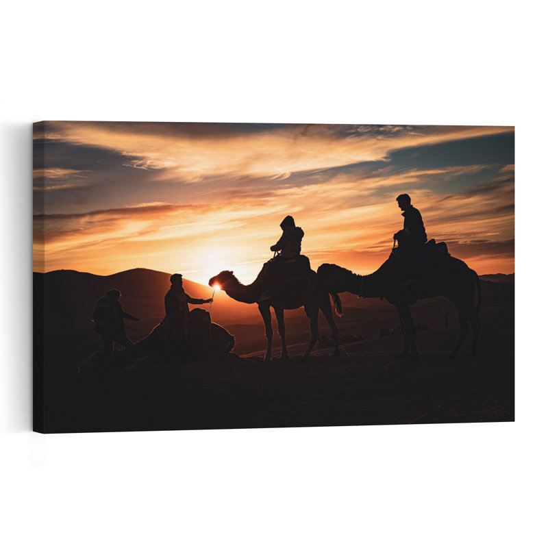 Golden Desert Camel Ride Abstract Contemporary Landscape Nature Wall Art Print by Marco Tagliarino - Print