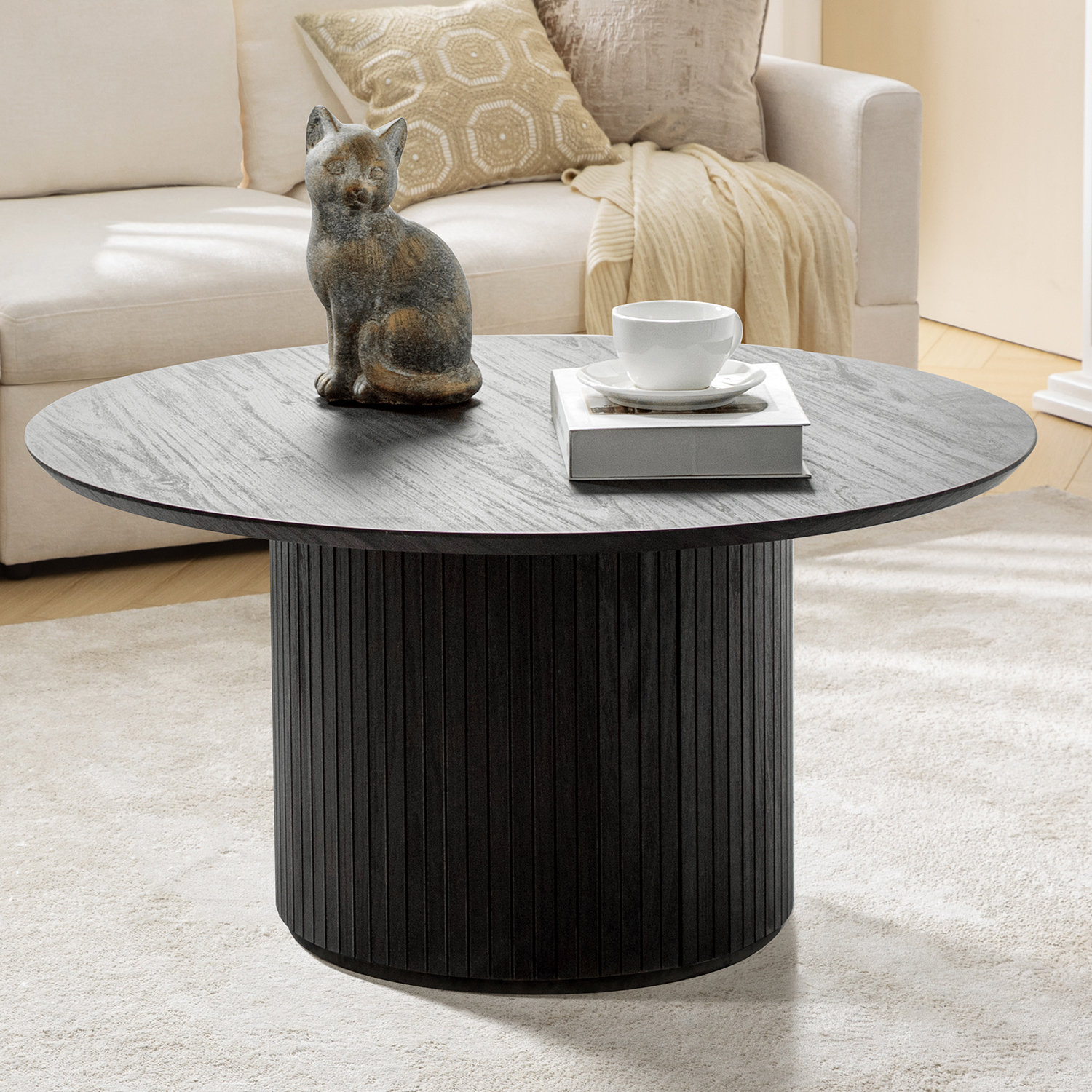 Wrought Studio™ Marrina 31.5"W Modern Coffee Table with Vertical Fluted Wooden Base & Reviews | Wayfair